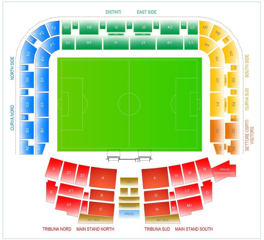 מפת מושבים - Stadio Friuli